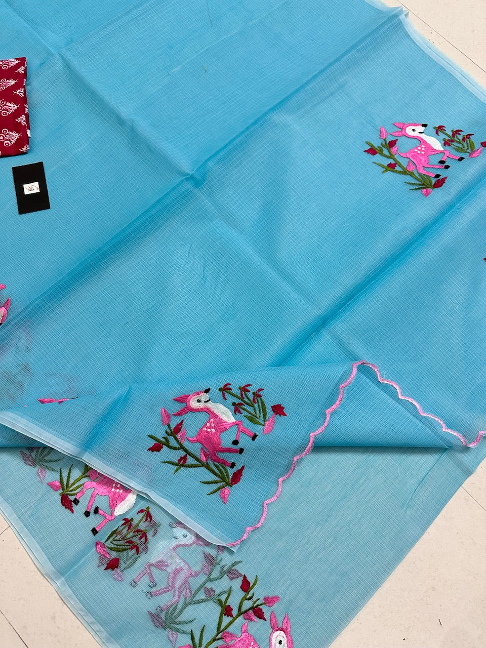 Embroidered Kota Cotton Doria Saree