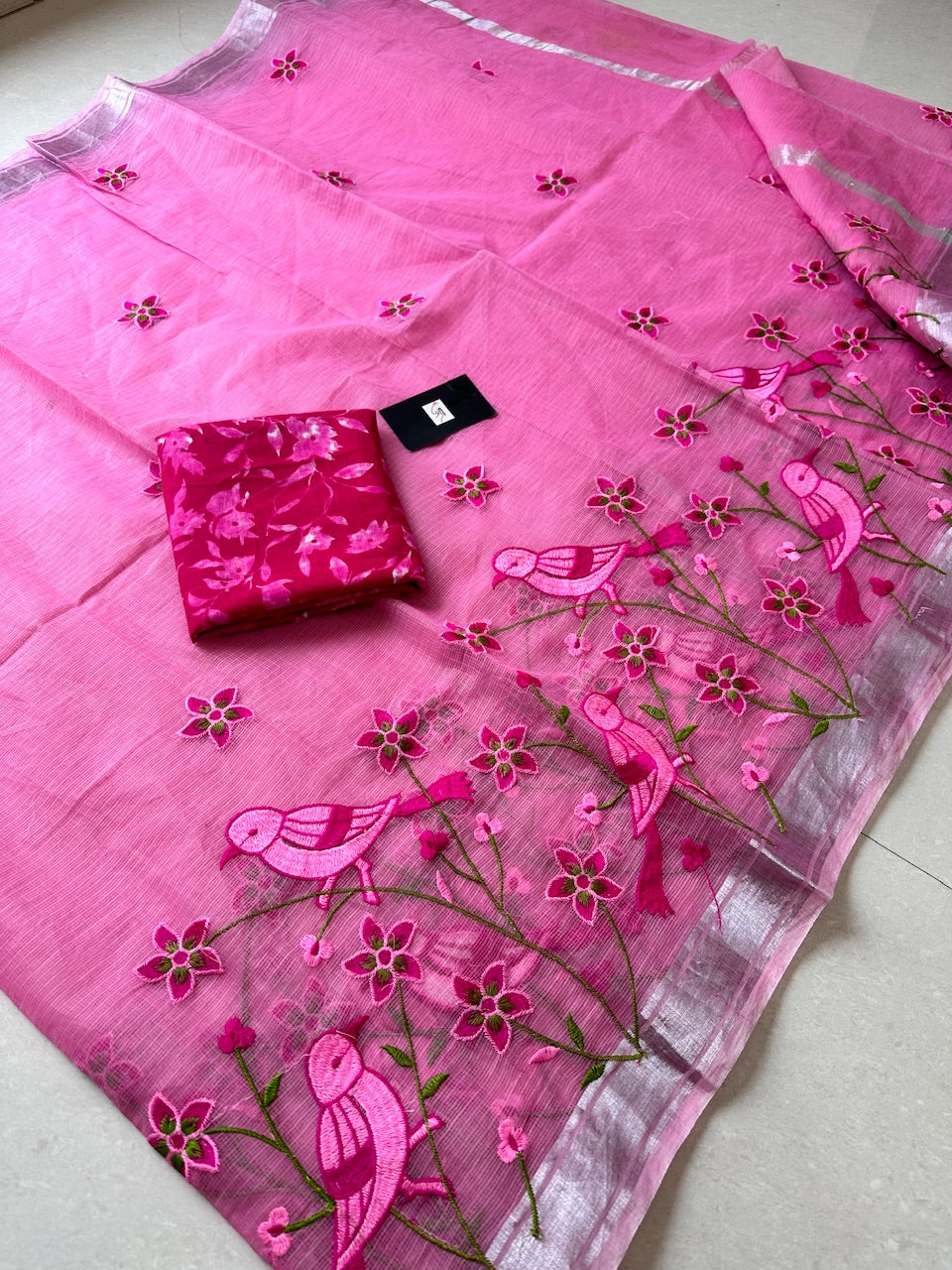 Embroidered Kota Cotton Doria Saree