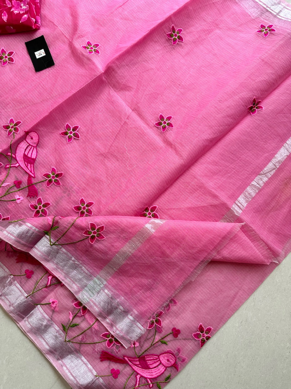 Embroidered Kota Cotton Doria Saree