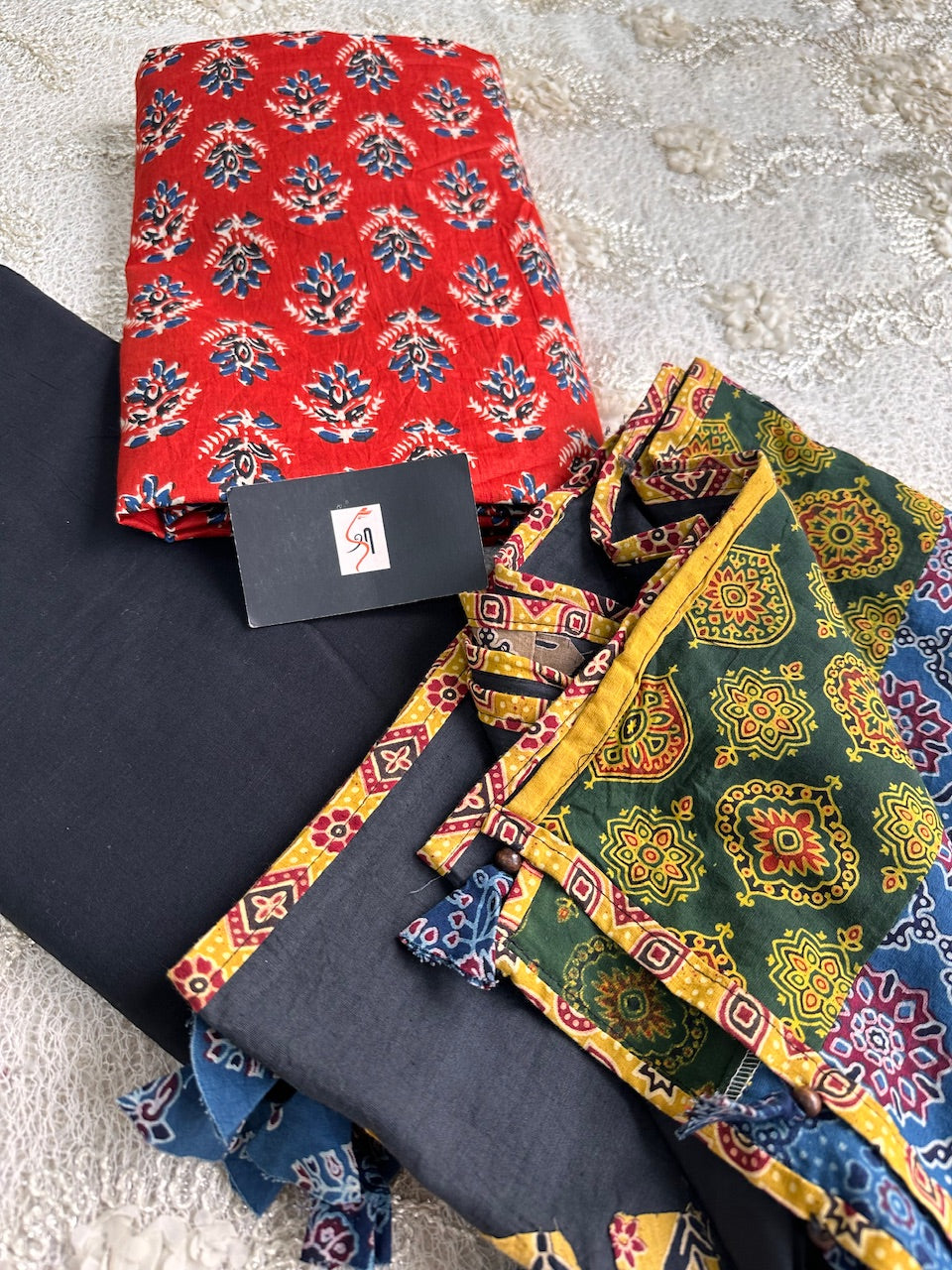 Pure HandBlock Printed Premium Cotton Suit with Appliquéd Dupatta