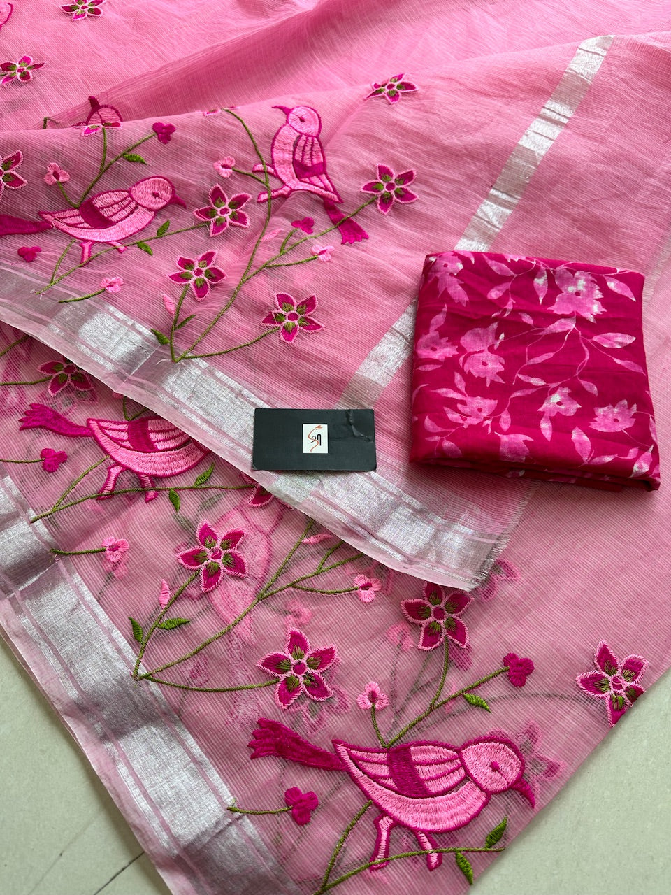 Embroidered Kota Cotton Doria Saree