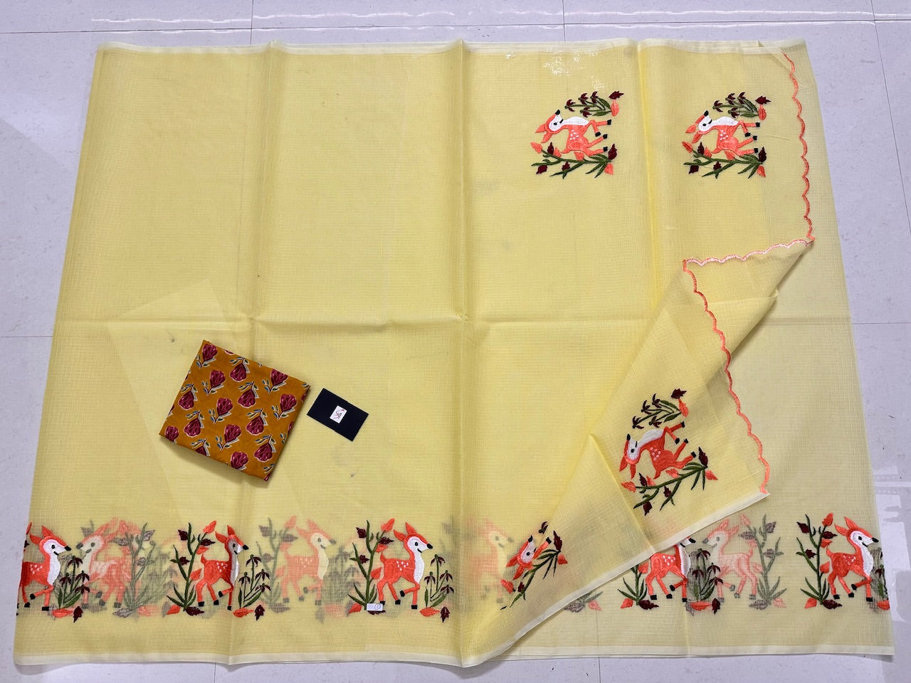 Embroidered Kota Cotton Doria Saree