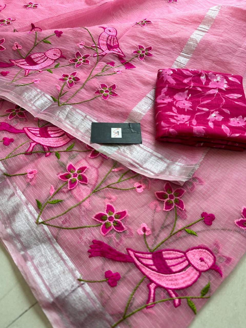 Embroidered Kota Cotton Doria Saree