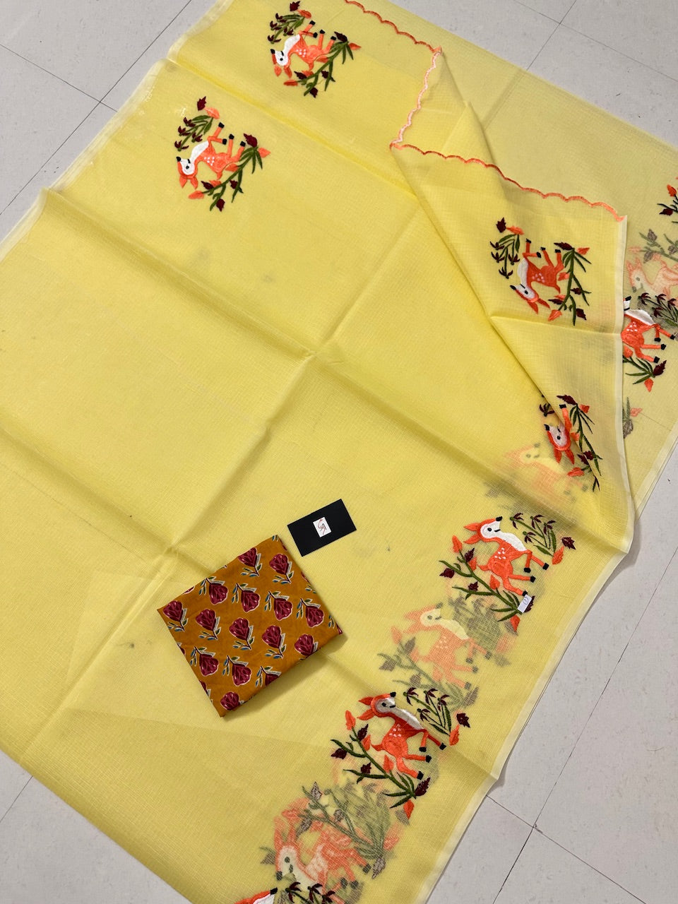 Embroidered Kota Cotton Doria Saree