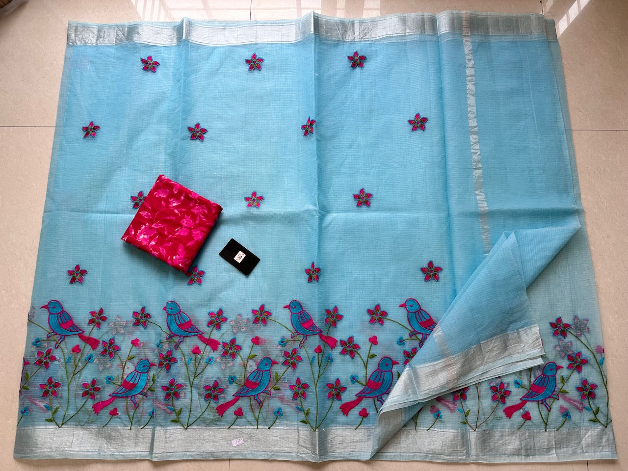 Embroidered Kota Cotton Doria Saree