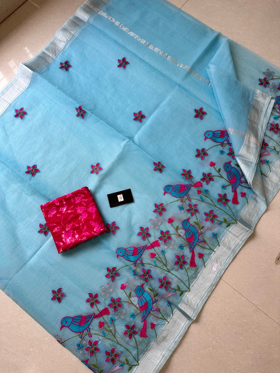 Embroidered Kota Cotton Doria Saree