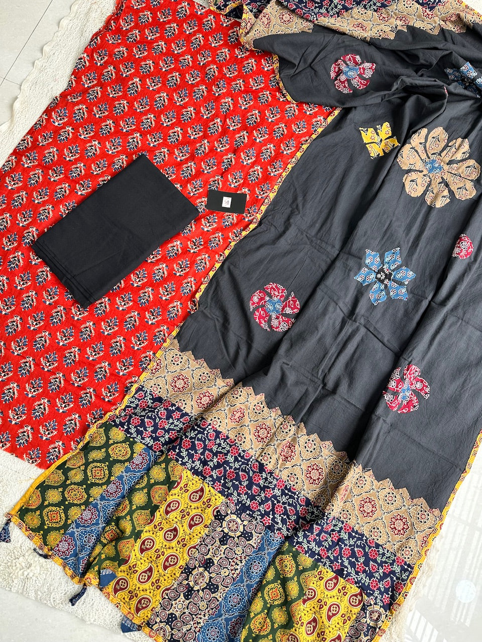 Pure HandBlock Printed Premium Cotton Suit with Appliquéd Dupatta