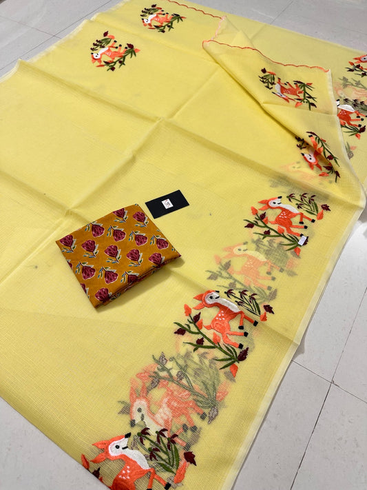 Embroidered Kota Cotton Doria Saree