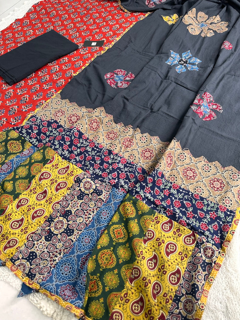 Pure HandBlock Printed Premium Cotton Suit with Appliquéd Dupatta