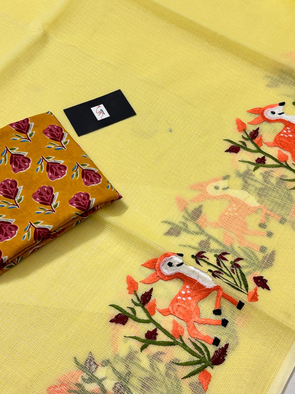 Embroidered Kota Cotton Doria Saree