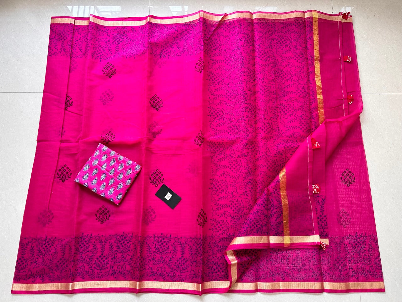 HandBlock Printed Kota Cotton Doria Saree