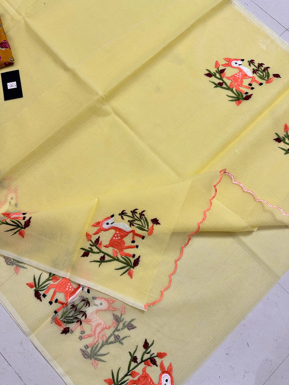 Embroidered Kota Cotton Doria Saree