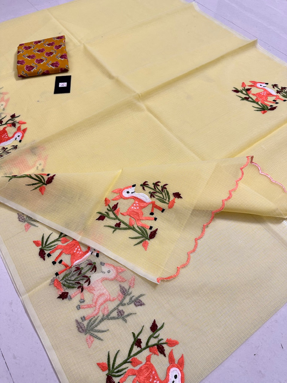 Embroidered Kota Cotton Doria Saree