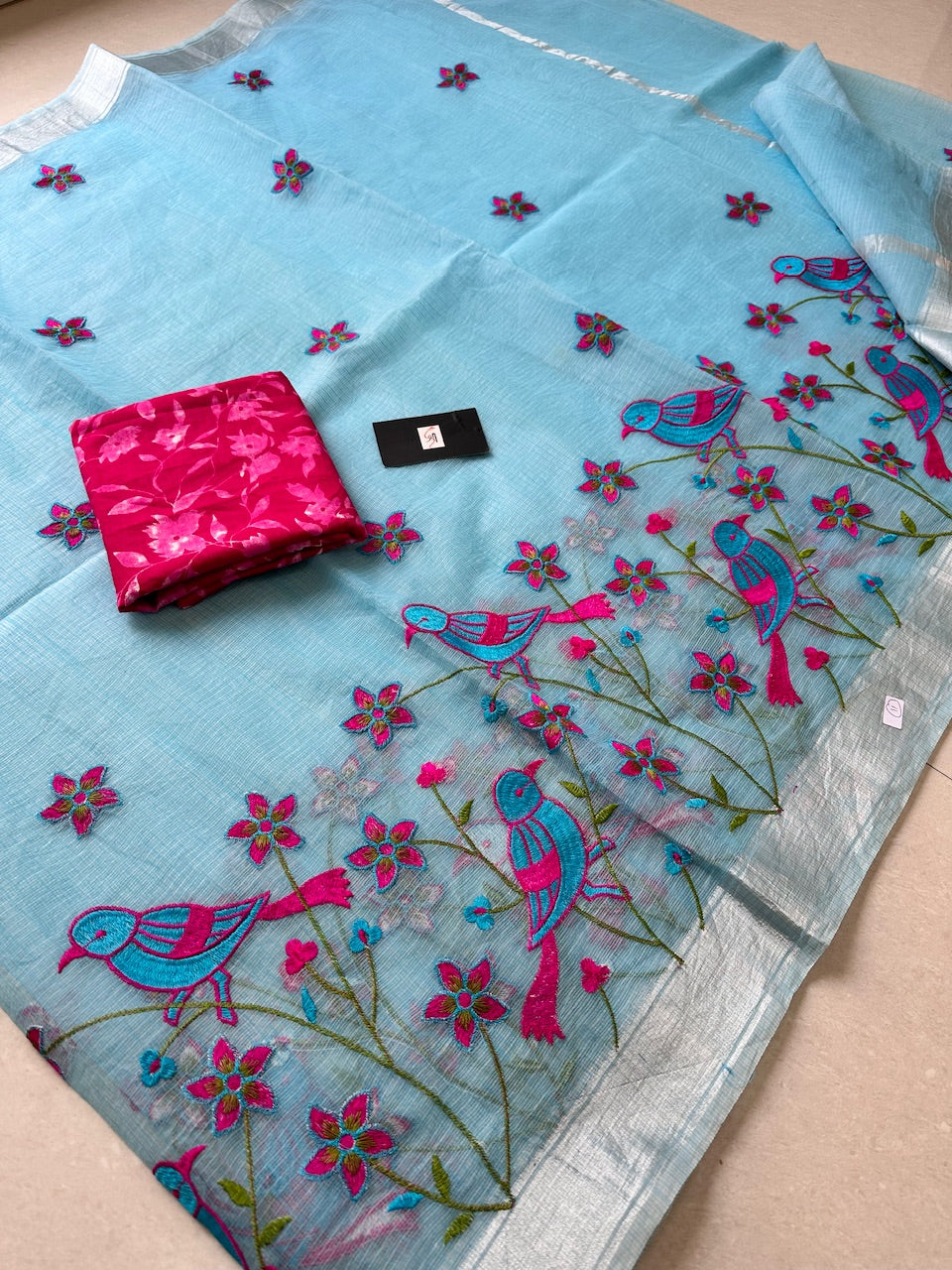 Embroidered Kota Cotton Doria Saree