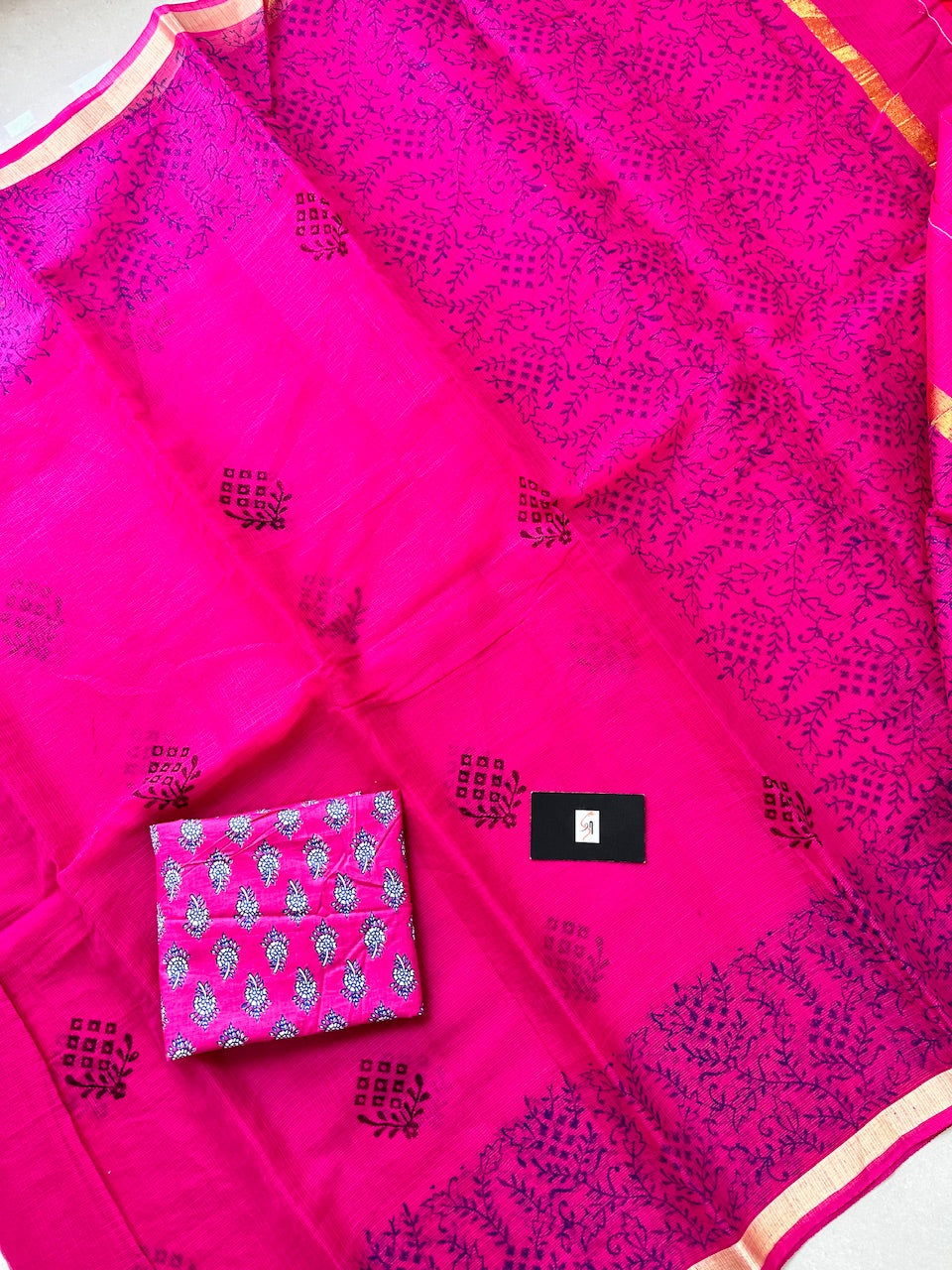 HandBlock Printed Kota Cotton Doria Saree