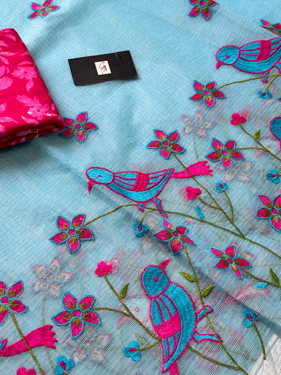 Embroidered Kota Cotton Doria Saree