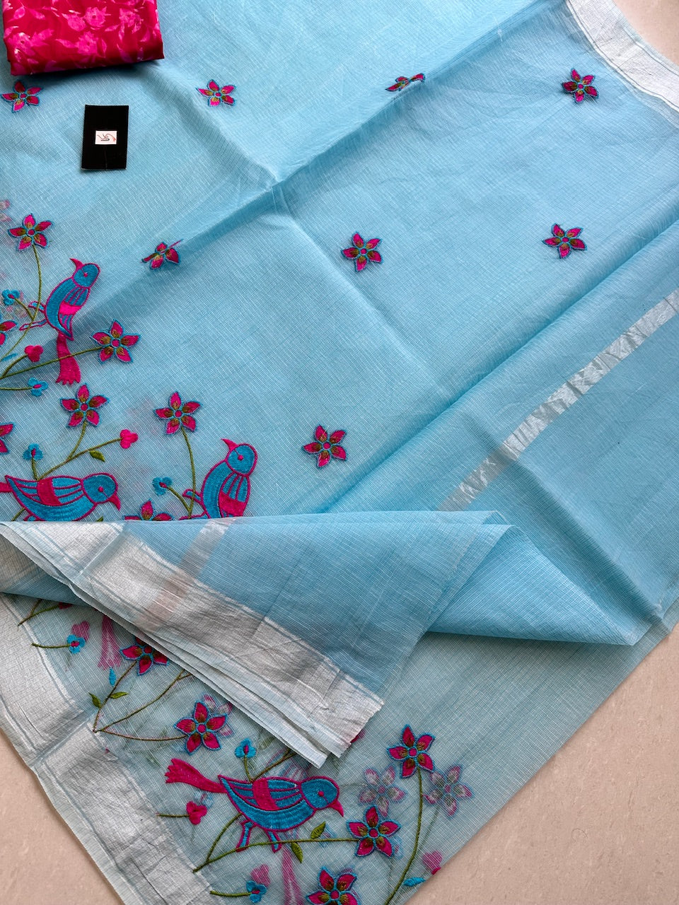 Embroidered Kota Cotton Doria Saree