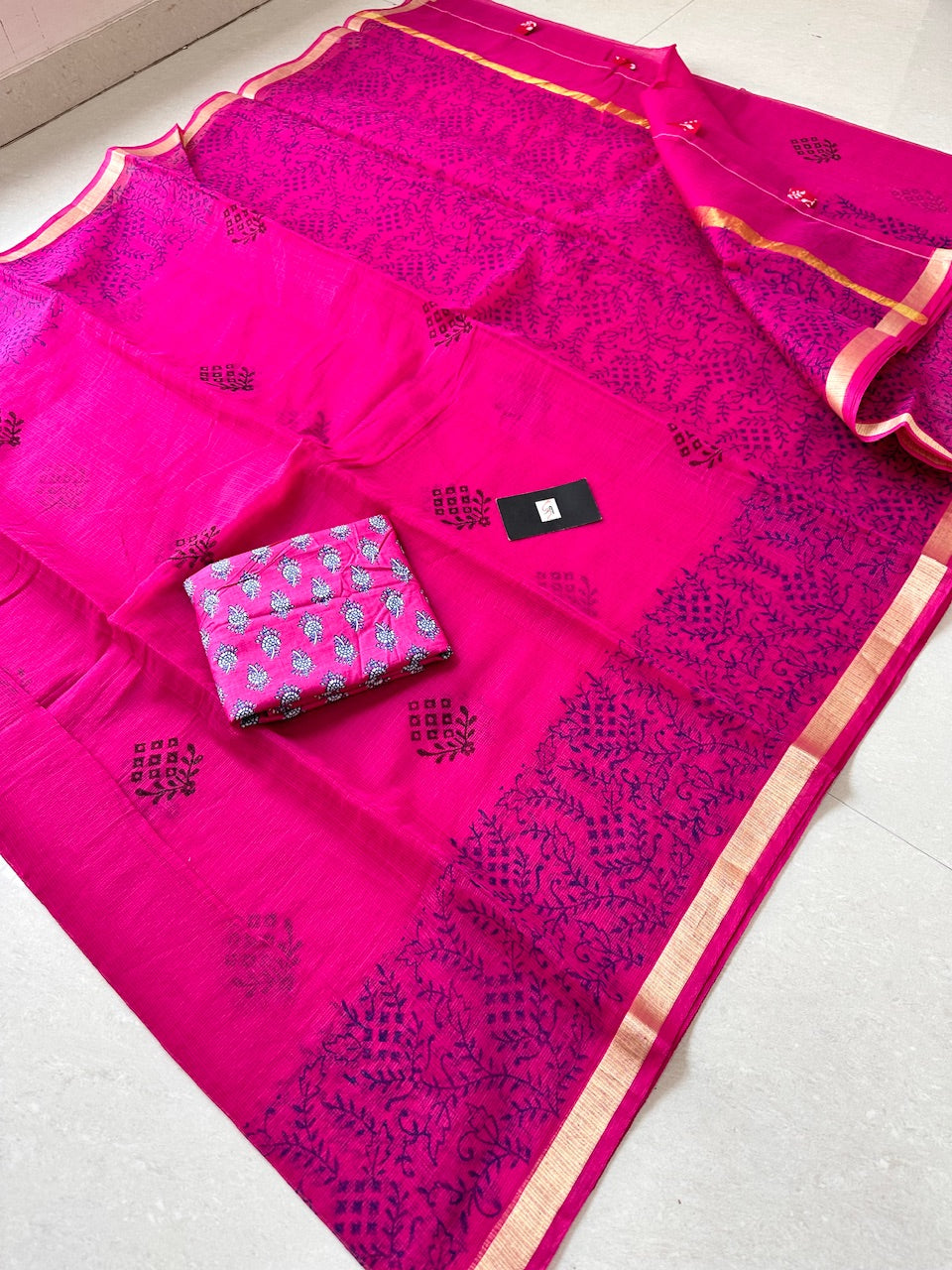 HandBlock Printed Kota Cotton Doria Saree