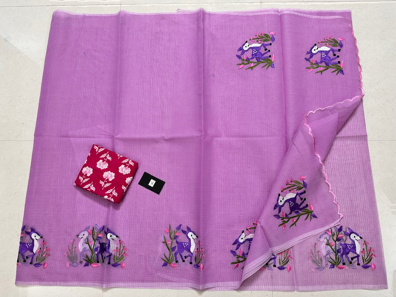 Embroidered Kota Cotton Doria Saree