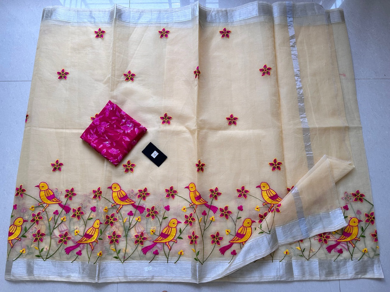 Embroidered Kota Cotton Doria Saree