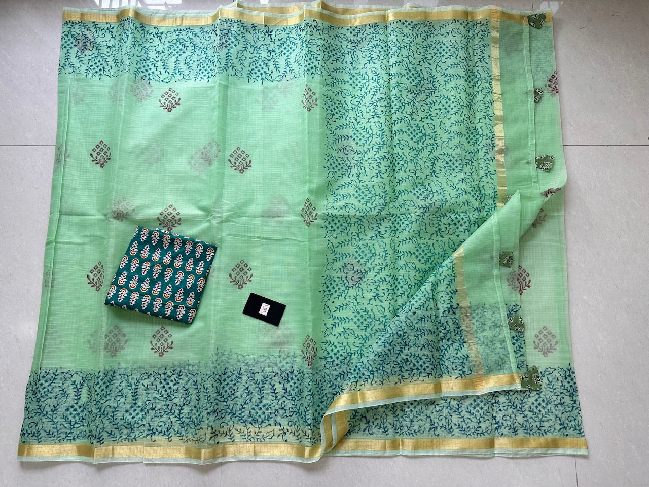 HandBlock Printed Kota Cotton Doria Saree