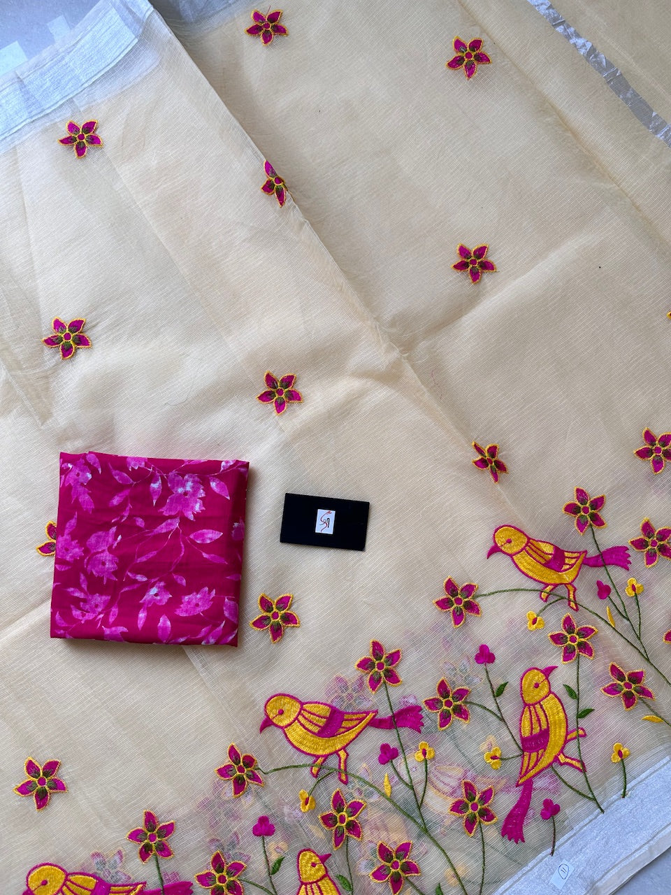 Embroidered Kota Cotton Doria Saree