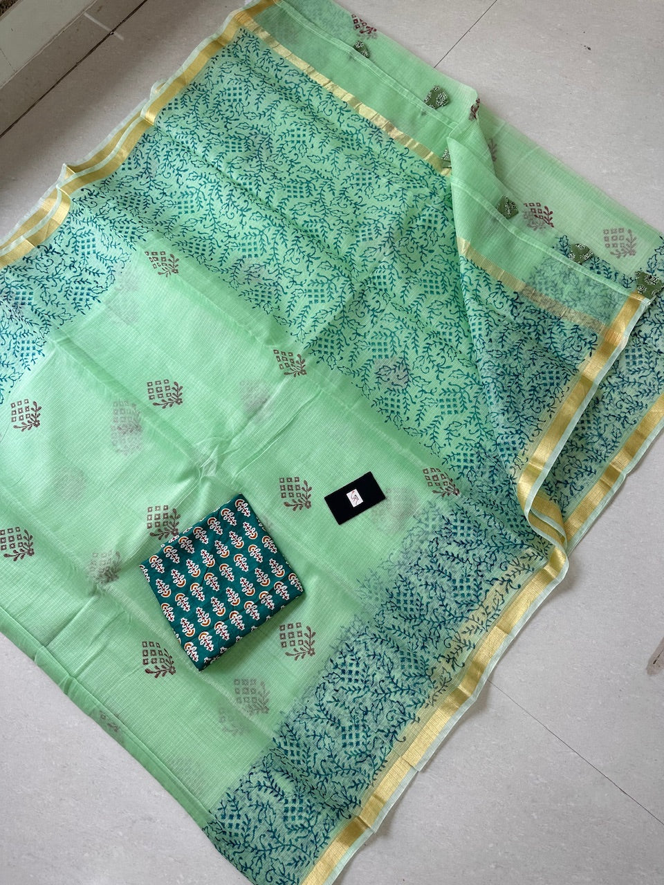 HandBlock Printed Kota Cotton Doria Saree