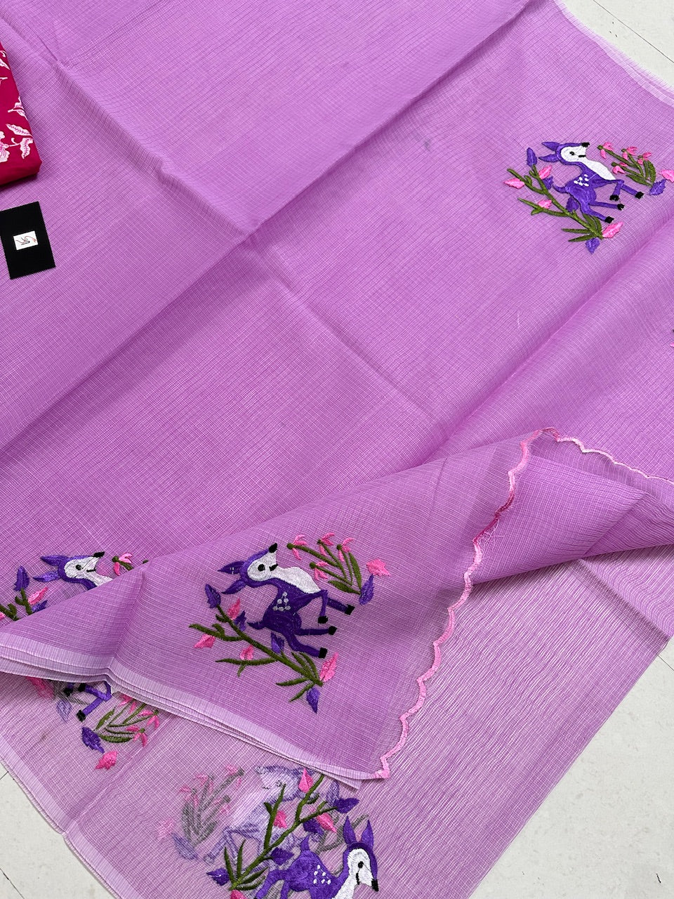 Embroidered Kota Cotton Doria Saree