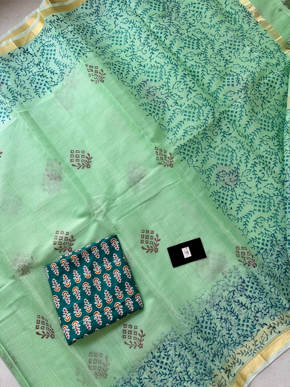 HandBlock Printed Kota Cotton Doria Saree