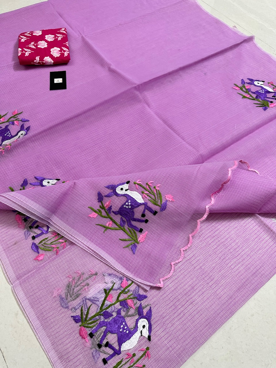 Embroidered Kota Cotton Doria Saree