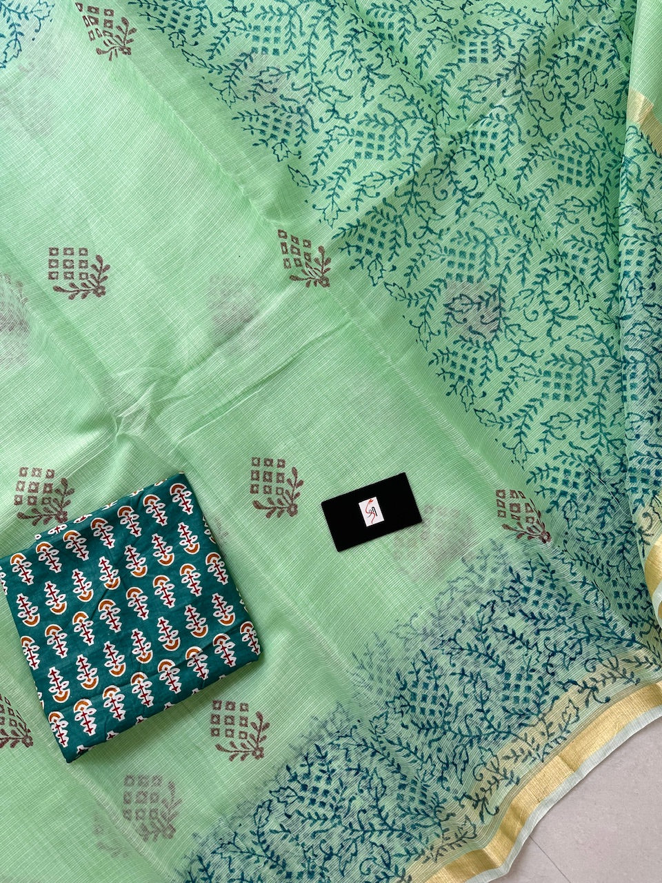 HandBlock Printed Kota Cotton Doria Saree