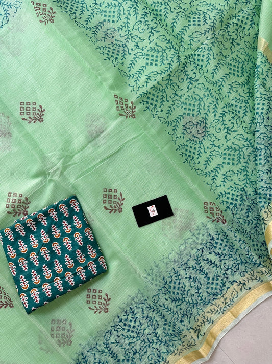 HandBlock Printed Kota Cotton Doria Saree