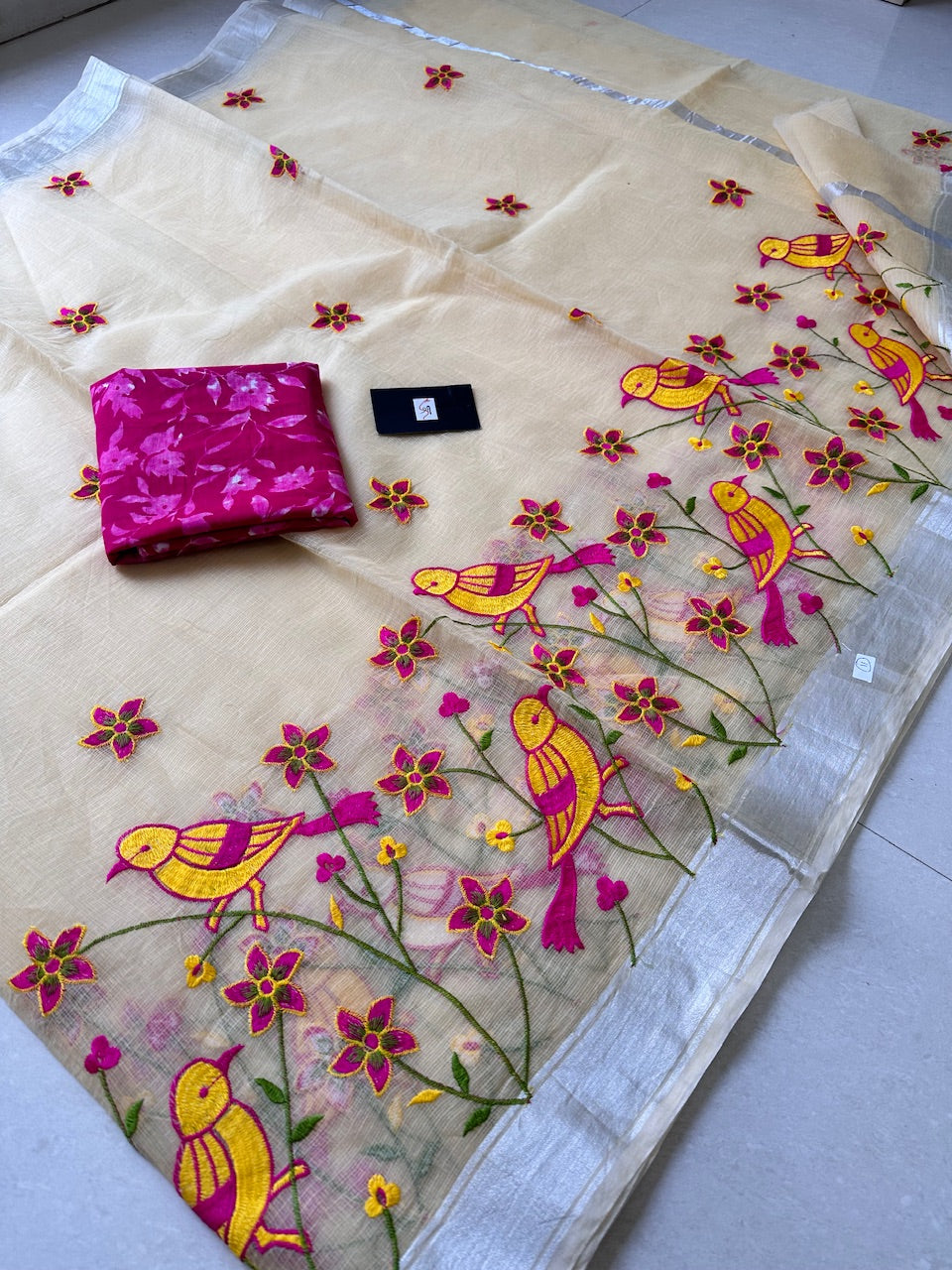 Embroidered Kota Cotton Doria Saree