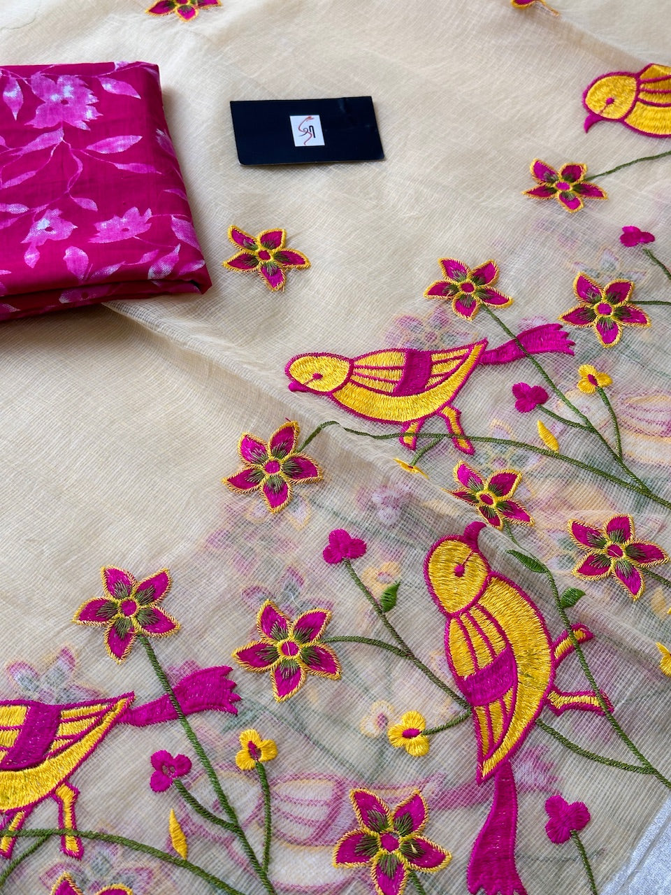 Embroidered Kota Cotton Doria Saree