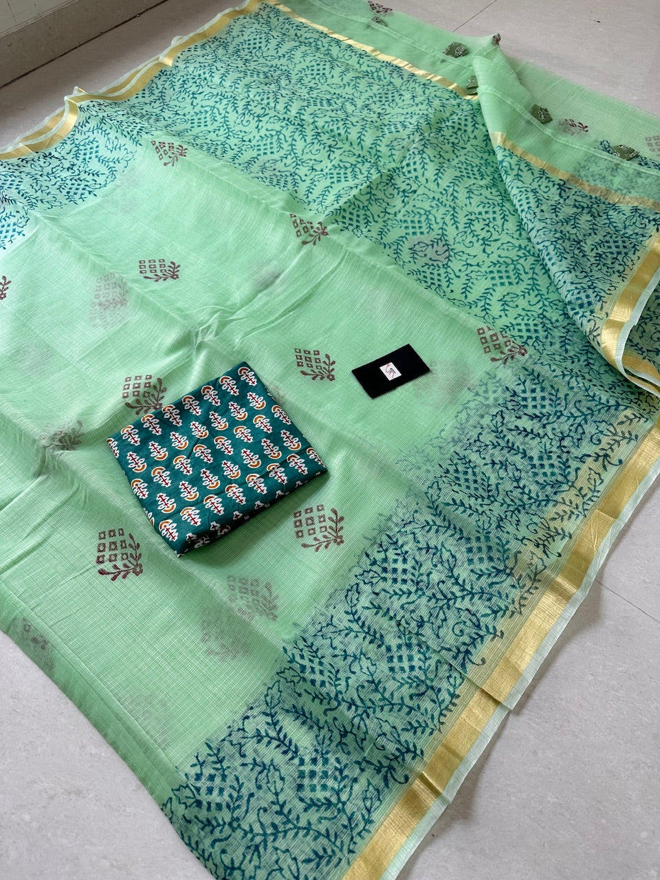 HandBlock Printed Kota Cotton Doria Saree