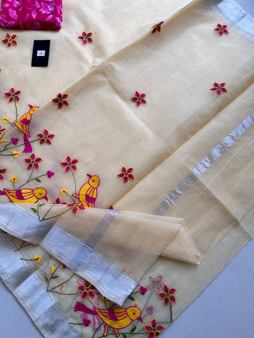 Embroidered Kota Cotton Doria Saree