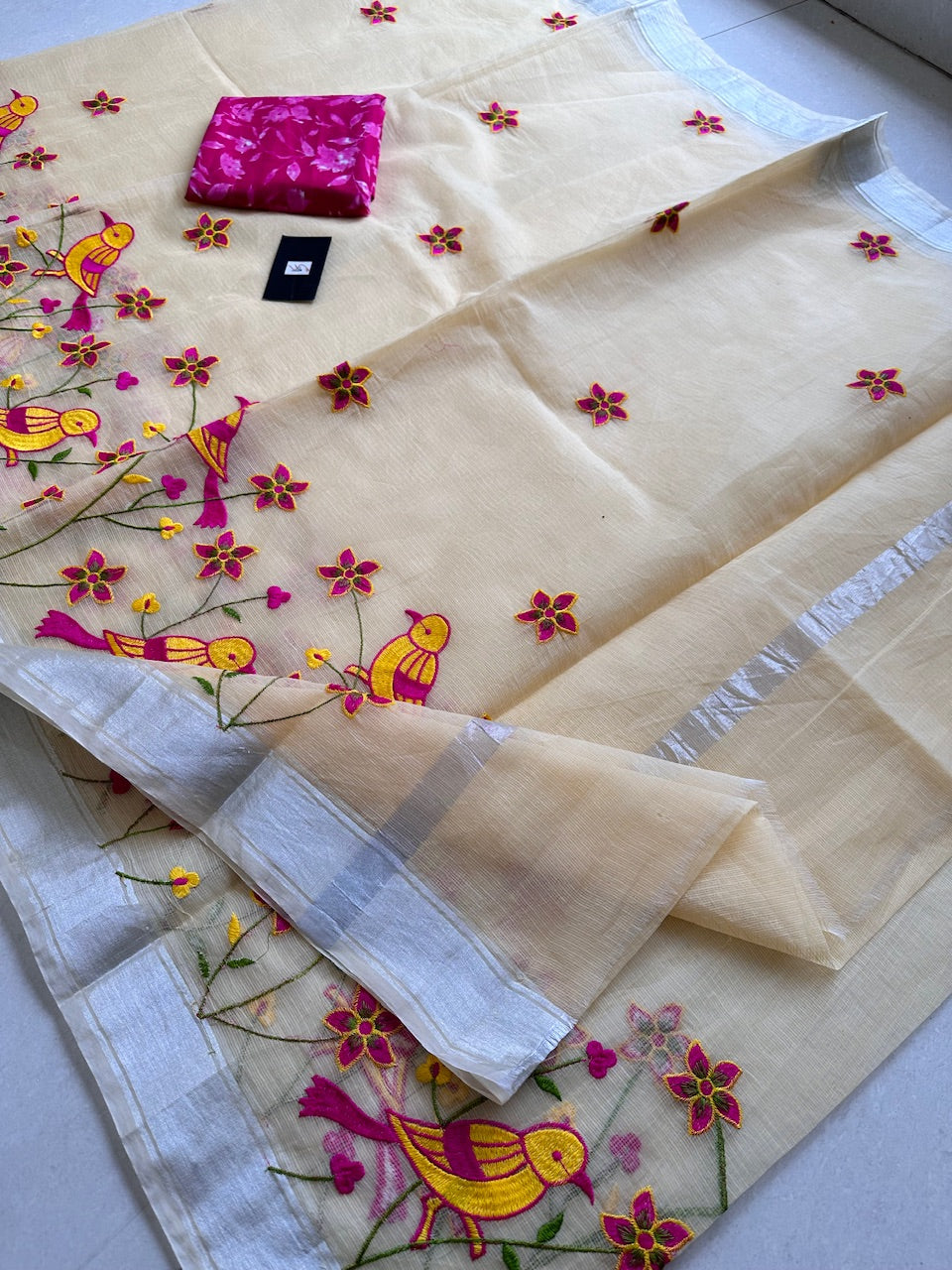 Embroidered Kota Cotton Doria Saree