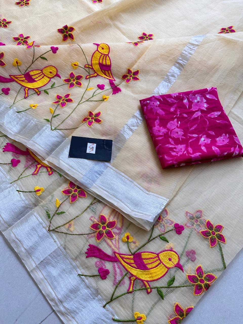 Embroidered Kota Cotton Doria Saree