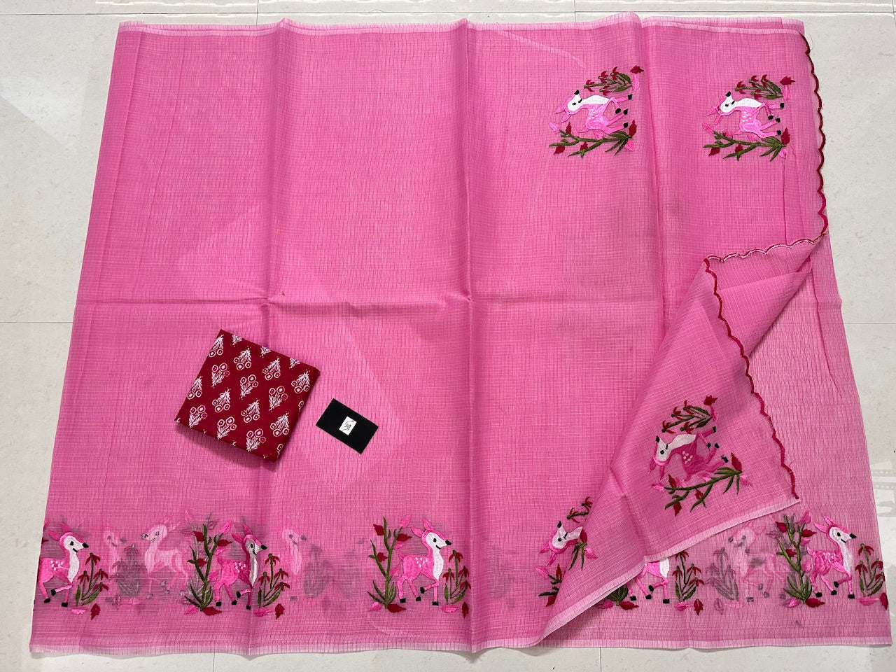 Embroidered Kota Cotton Doria Saree