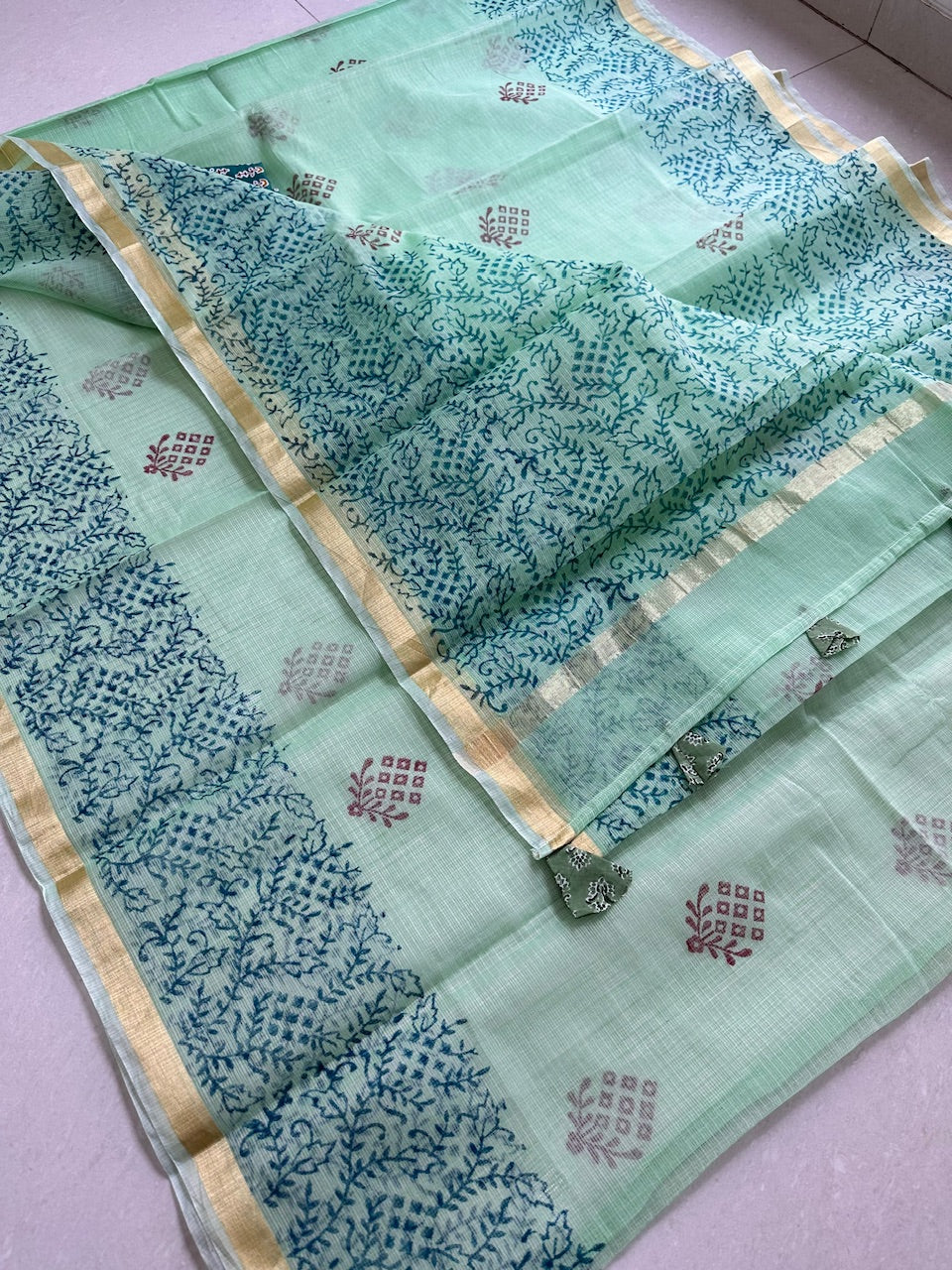 HandBlock Printed Kota Cotton Doria Saree