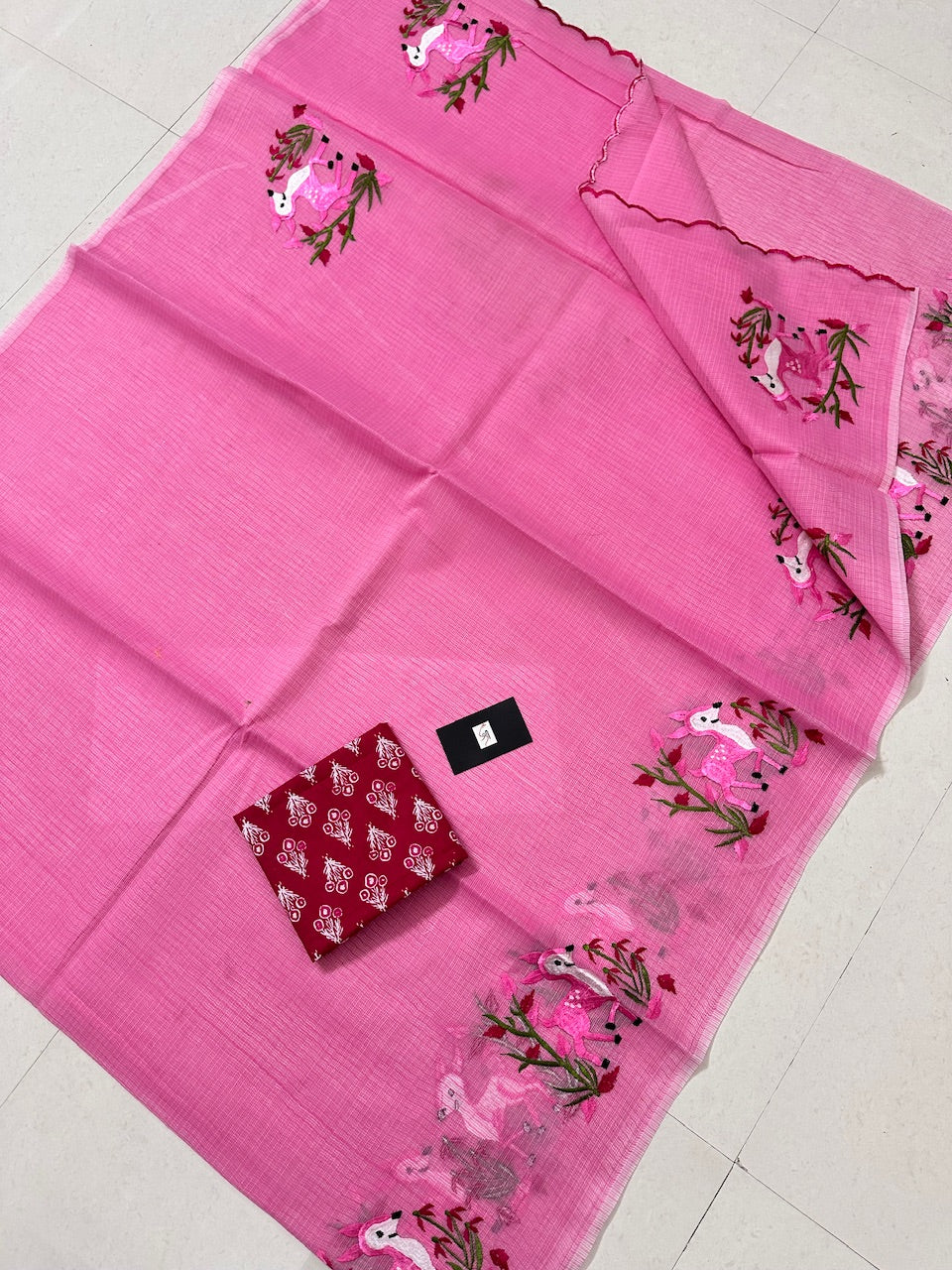 Embroidered Kota Cotton Doria Saree