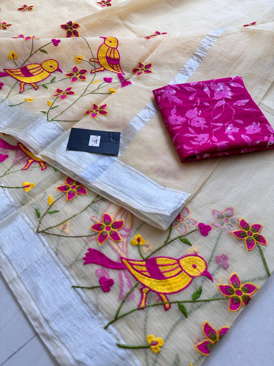 Embroidered Kota Cotton Doria Saree