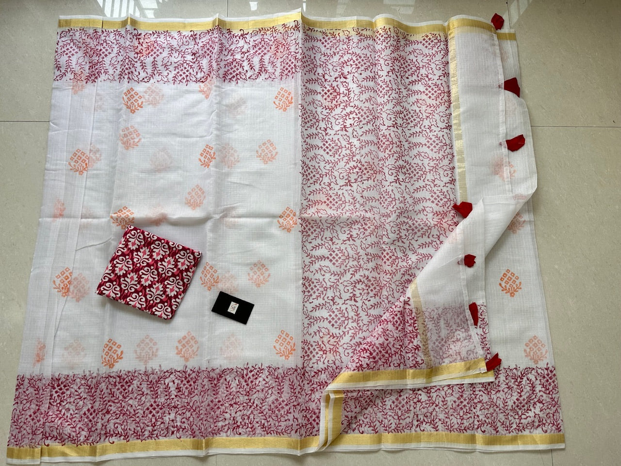 HandBlock Printed Kota Cotton Doria Saree