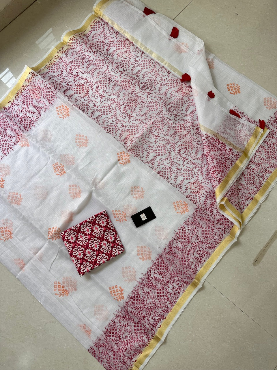 HandBlock Printed Kota Cotton Doria Saree