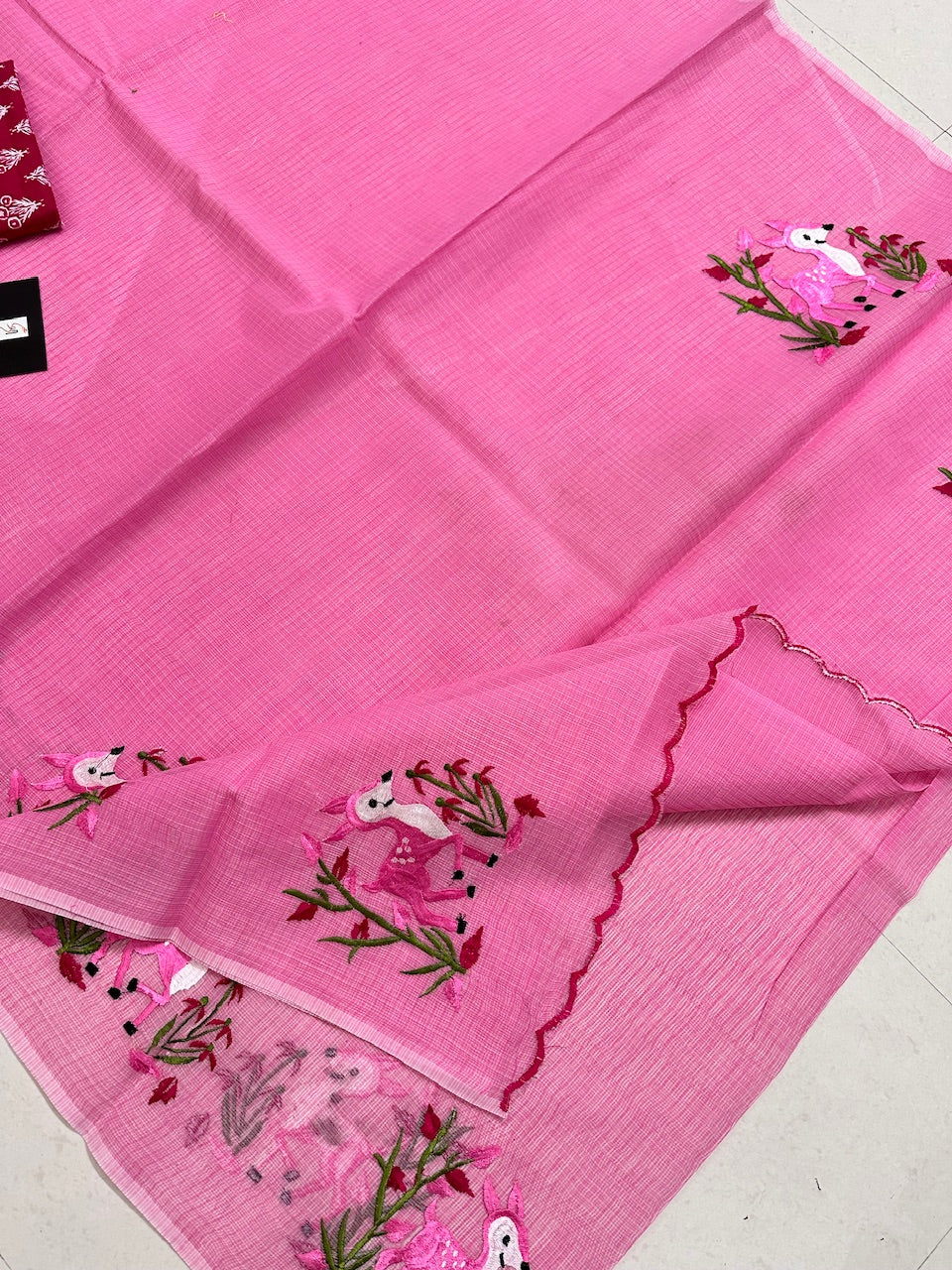 Embroidered Kota Cotton Doria Saree