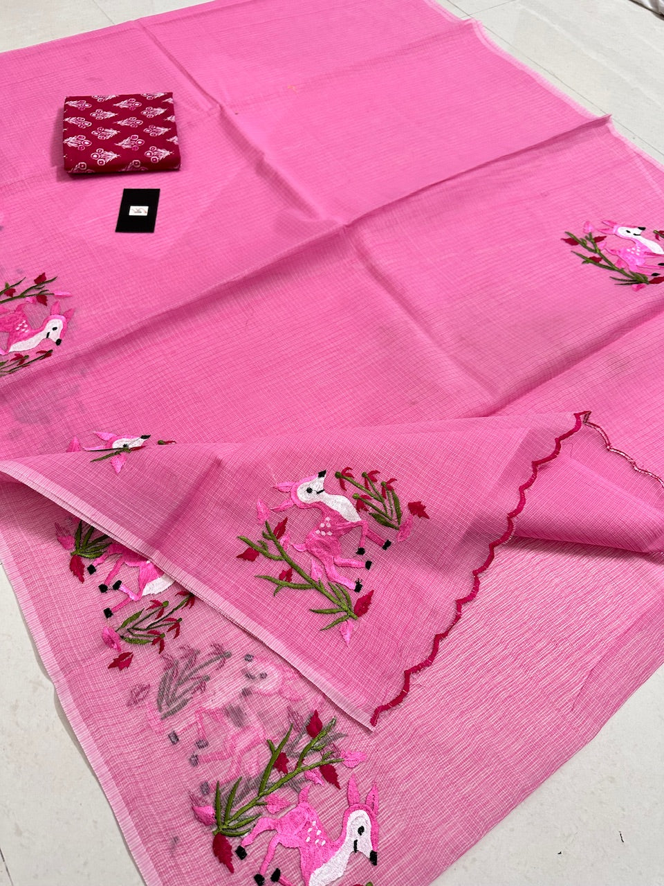 Embroidered Kota Cotton Doria Saree