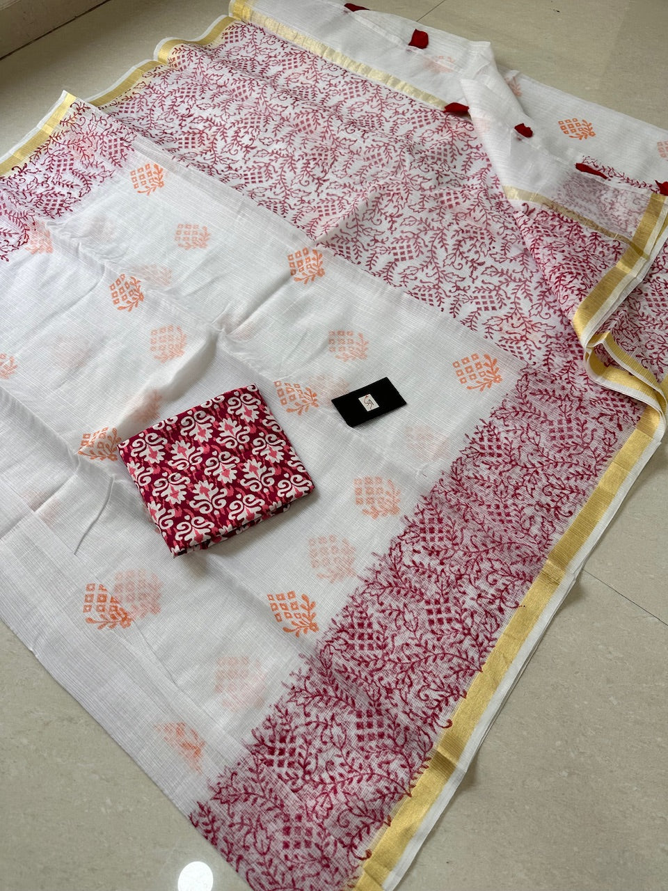 HandBlock Printed Kota Cotton Doria Saree