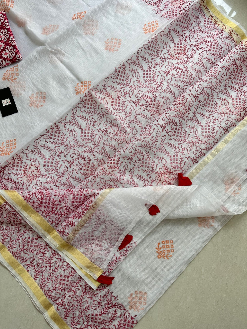 HandBlock Printed Kota Cotton Doria Saree