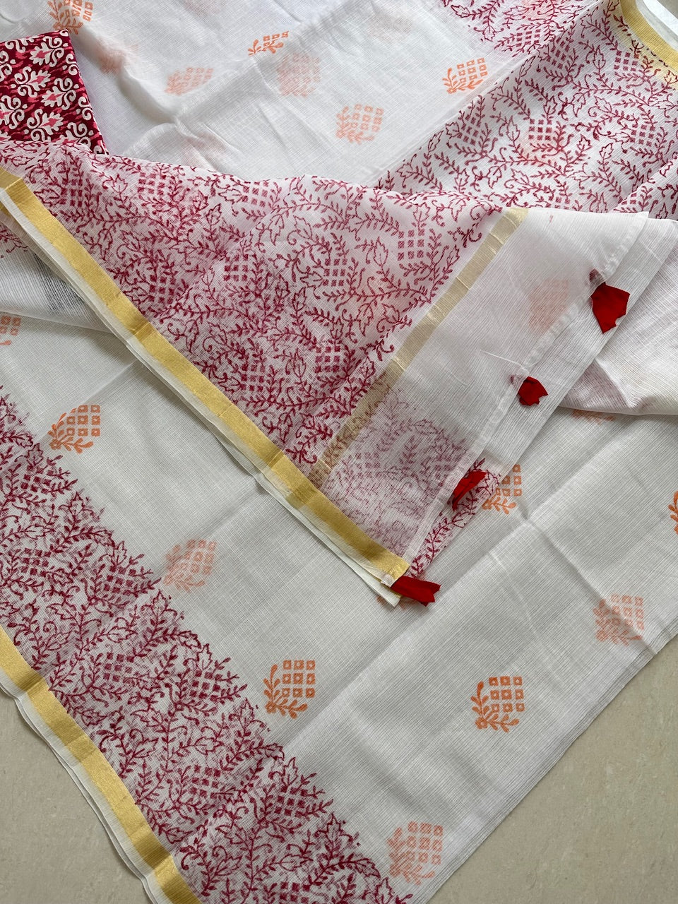 HandBlock Printed Kota Cotton Doria Saree