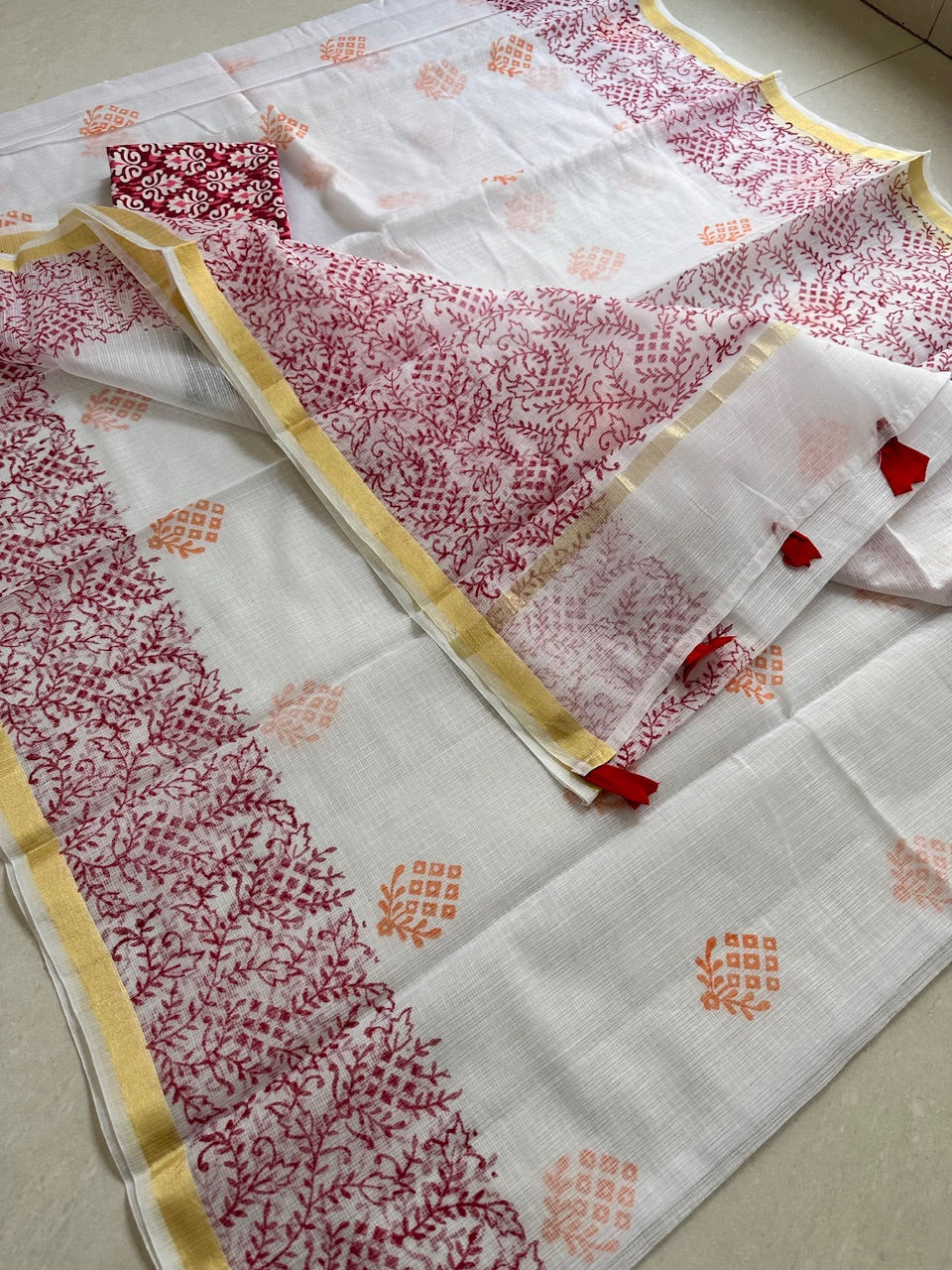 HandBlock Printed Kota Cotton Doria Saree